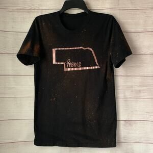 Black with Speckled Brown Short Sleeve Graphic T Shirt Rose Gold Nebraska Home